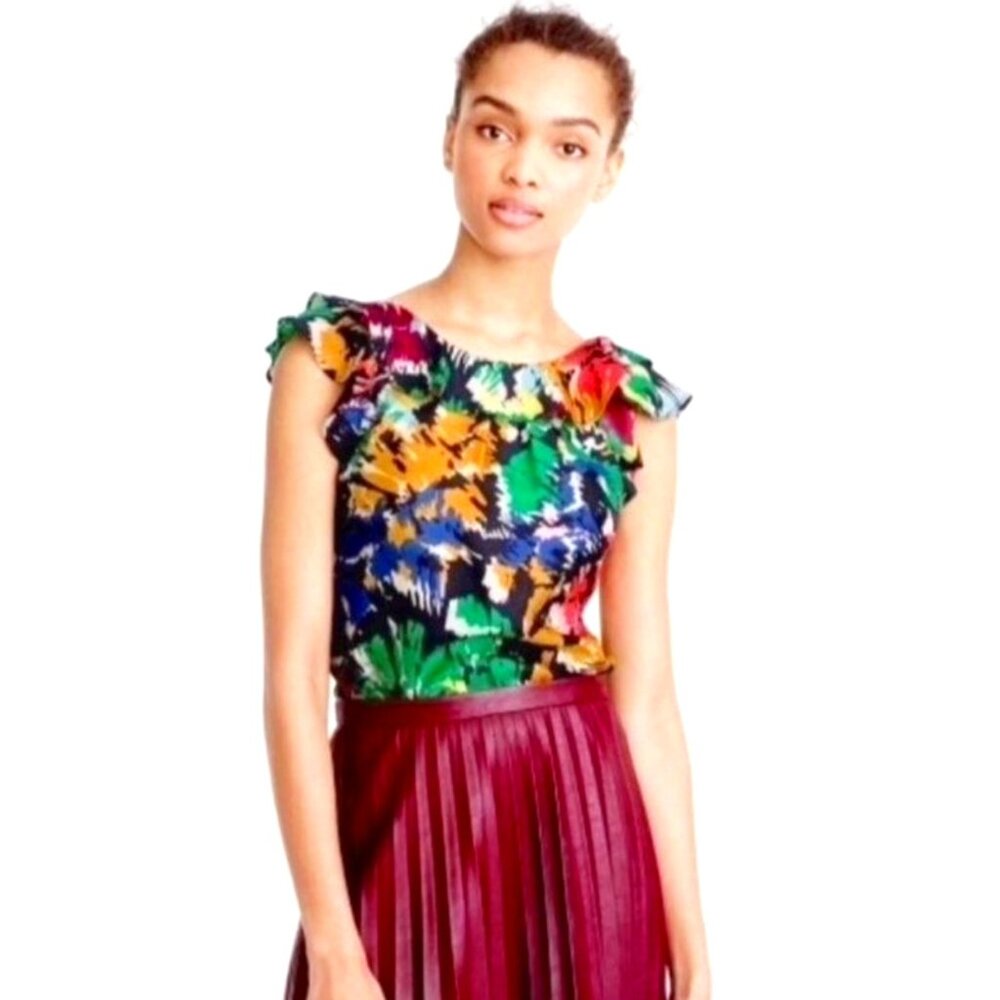 Ruffle Top in Colorful Brushstroke Print / SIZE 0 / Excellent Condition